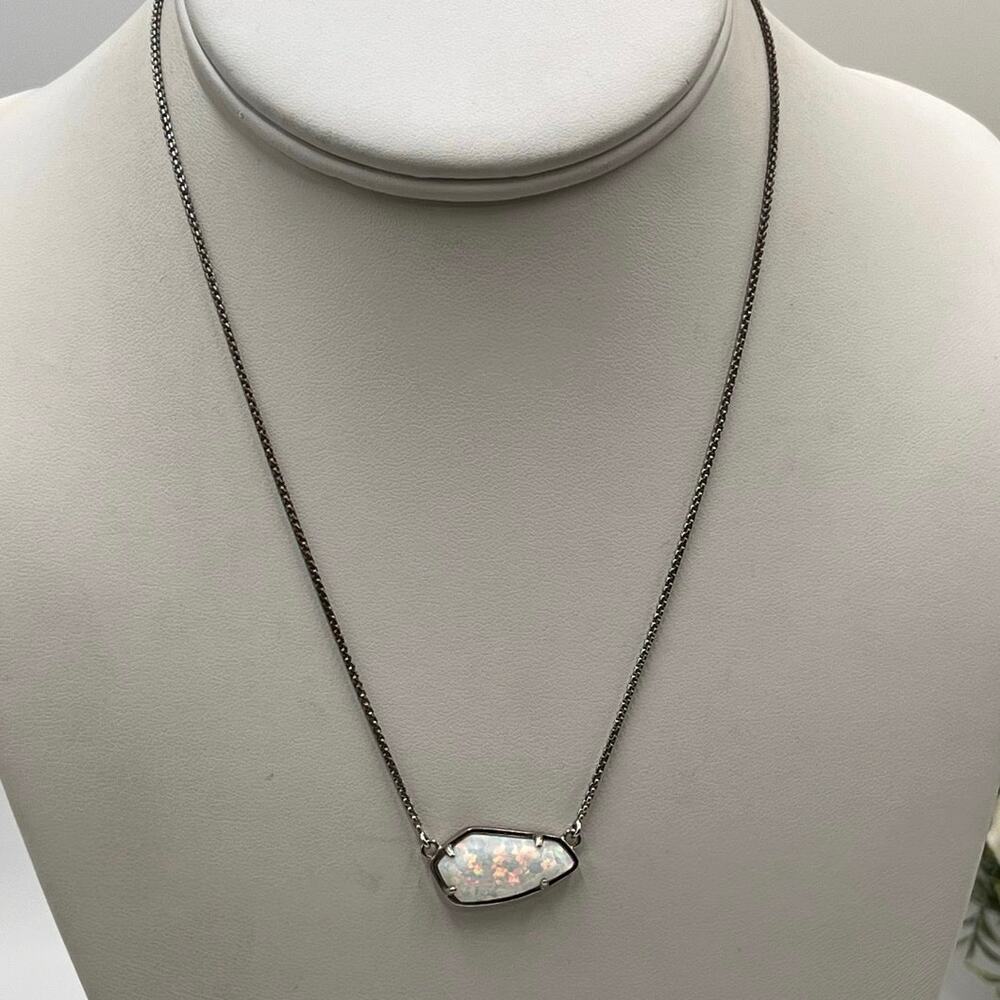 Kendra Scott Cami White Kyocera‎ Opal Silver Necklace RARE